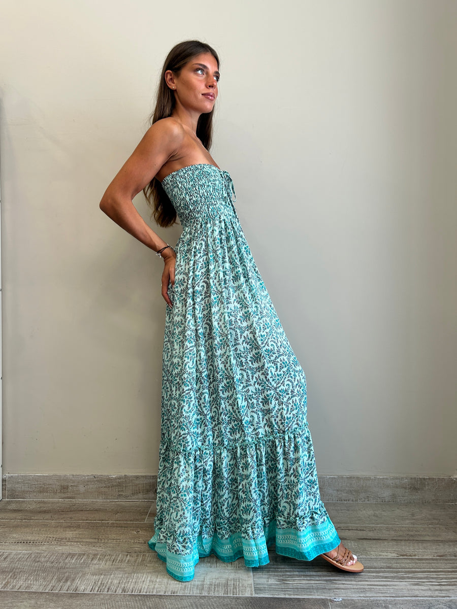 FREELOVE Abito lungo LACE seta Soft Turquoise
