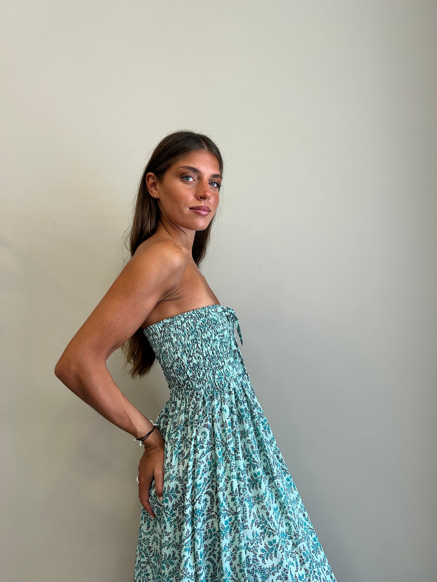 FREELOVE Abito lungo LACE seta Soft Turquoise