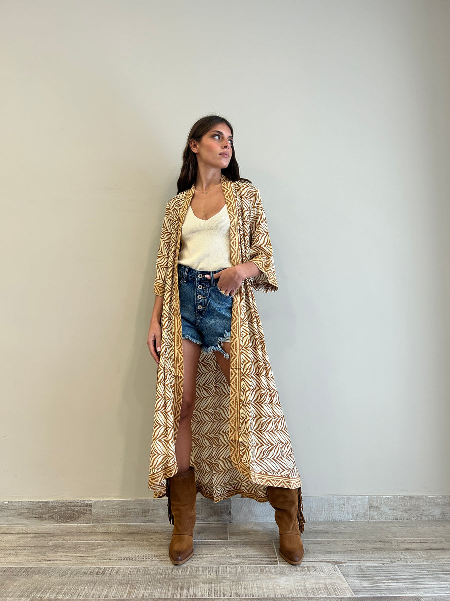 Freelove Kimono Streep Seta Boho Sand