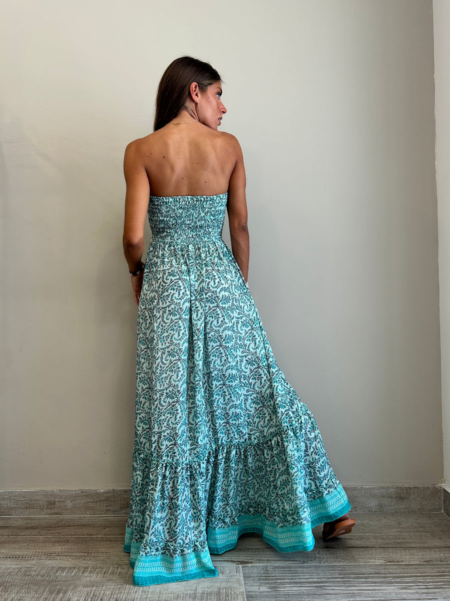 FREELOVE Abito lungo LACE seta Soft Turquoise