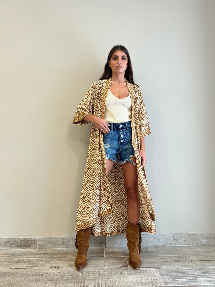 Freelove Kimono Streep Seta Boho Sand