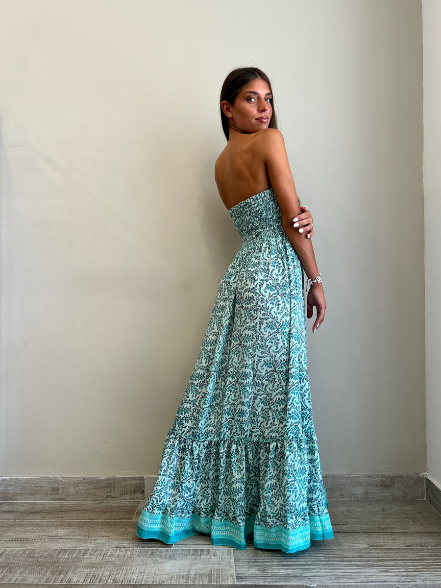 FREELOVE Abito lungo LACE seta Soft Turquoise