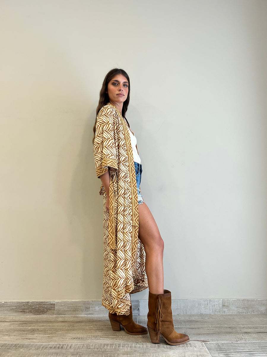 Freelove Kimono Streep Seta Boho Sand