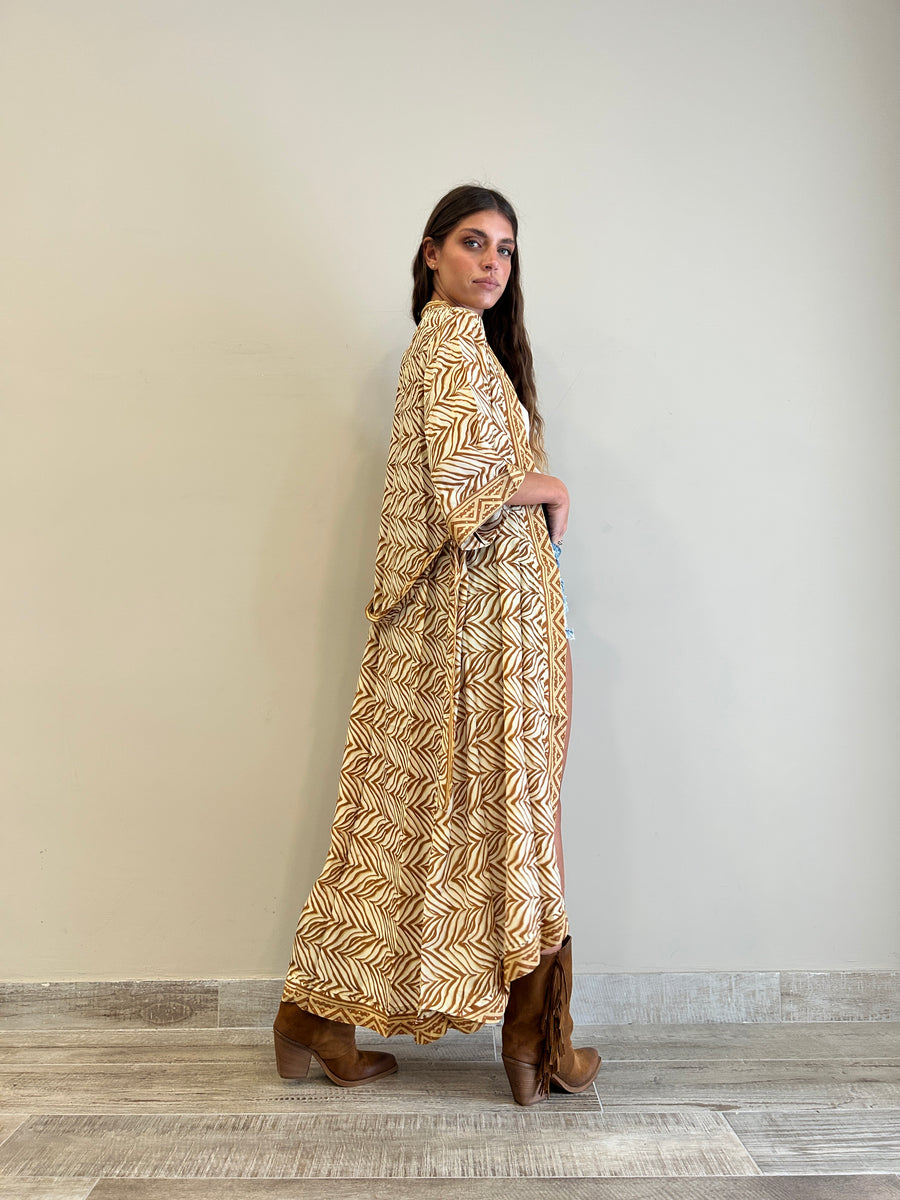 Freelove Kimono Streep Seta Boho Sand
