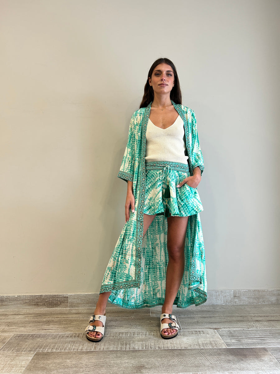 Freelove Kimono Streep Seta Gipsy Verde Acqua