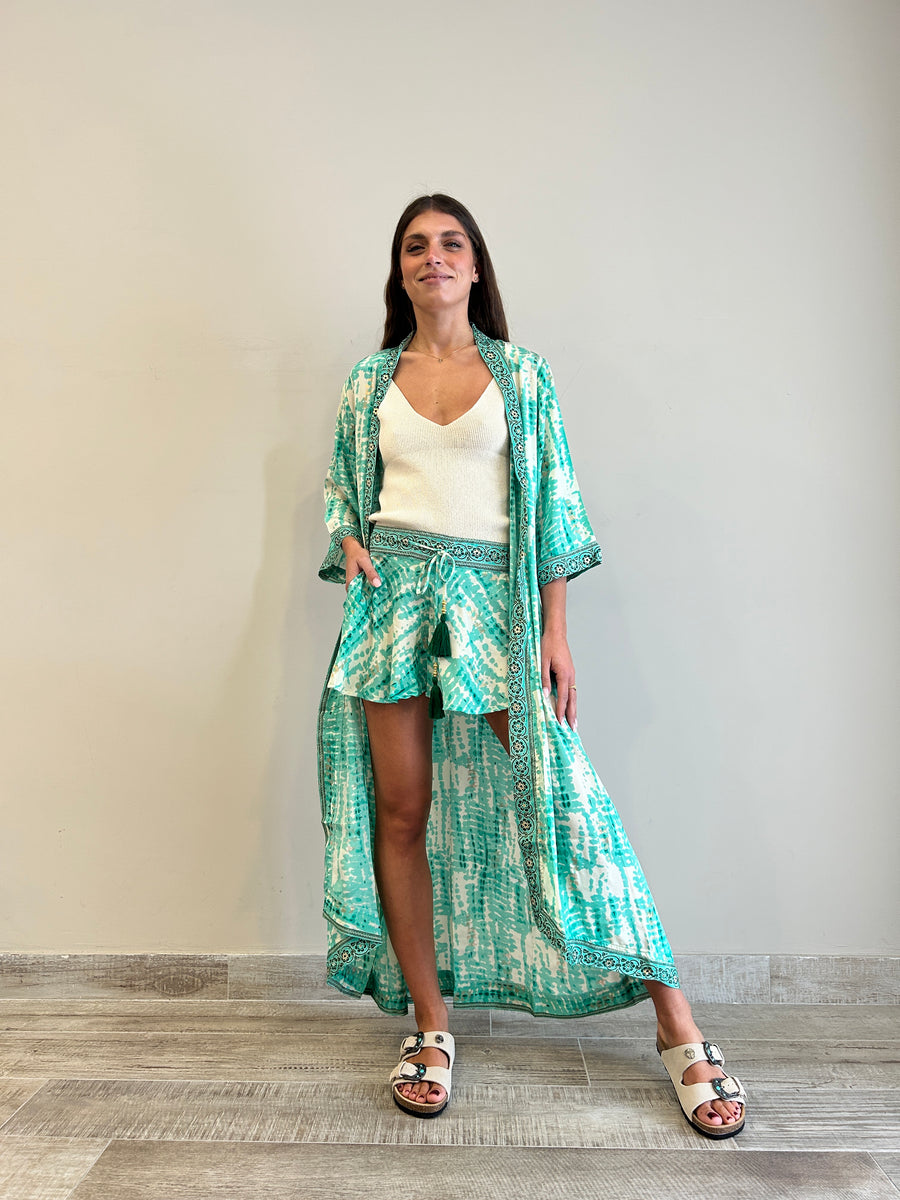 Freelove Kimono Streep Seta Gipsy Verde Acqua