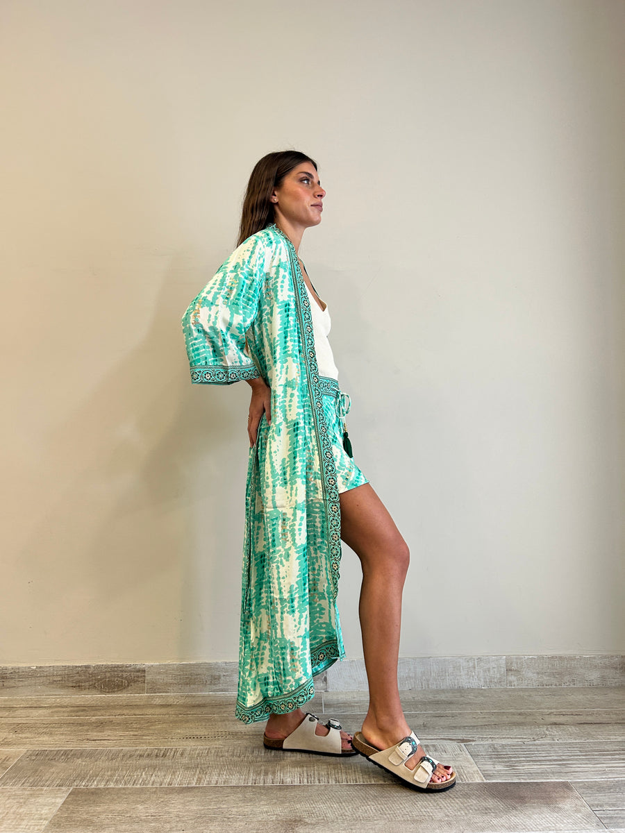 Freelove Kimono Streep Seta Gipsy Verde Acqua