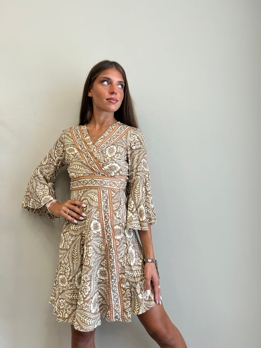 FREELOVE Abito Kimono corto seta Coachella Sand