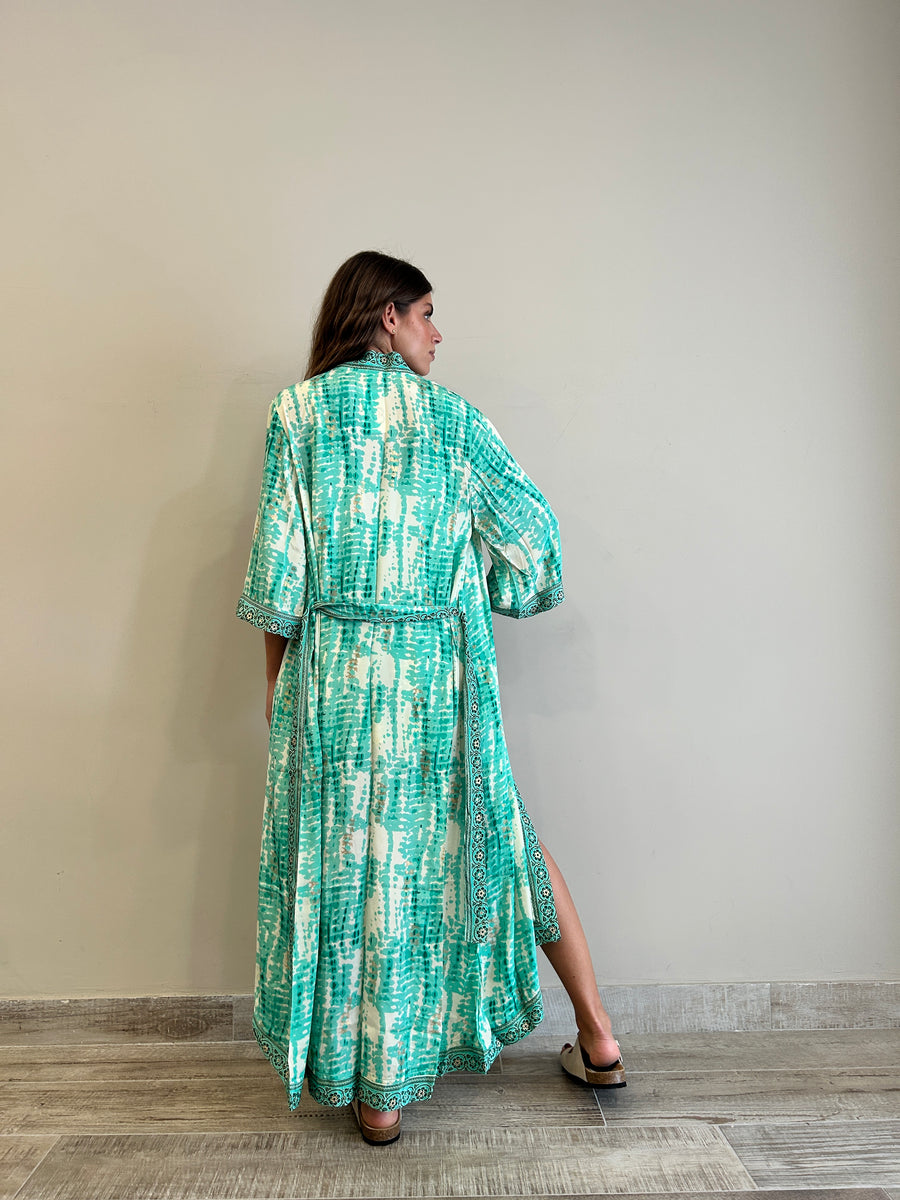 Freelove Kimono Streep Seta Gipsy Verde Acqua
