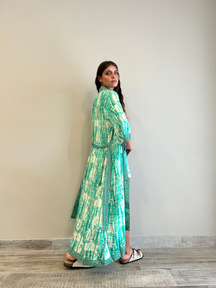 Freelove Kimono Streep Seta Gipsy Verde Acqua