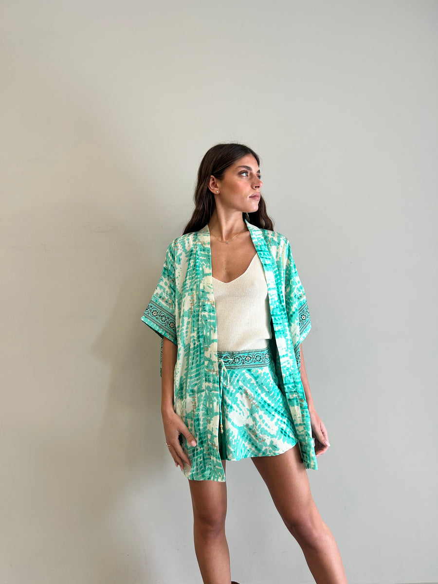 FREELOVE Kimono Fairy seta Gipsy Verde Acqua