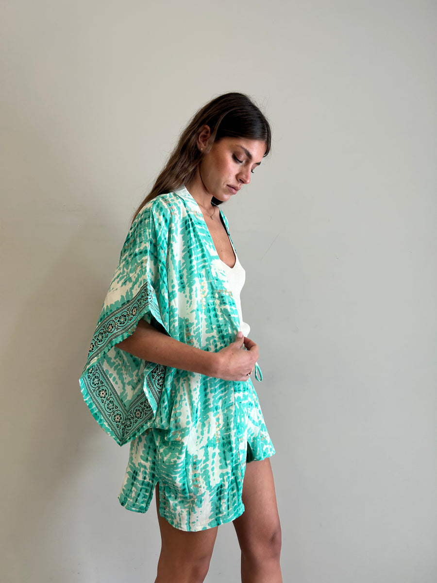 FREELOVE Kimono Fairy seta Gipsy Verde Acqua