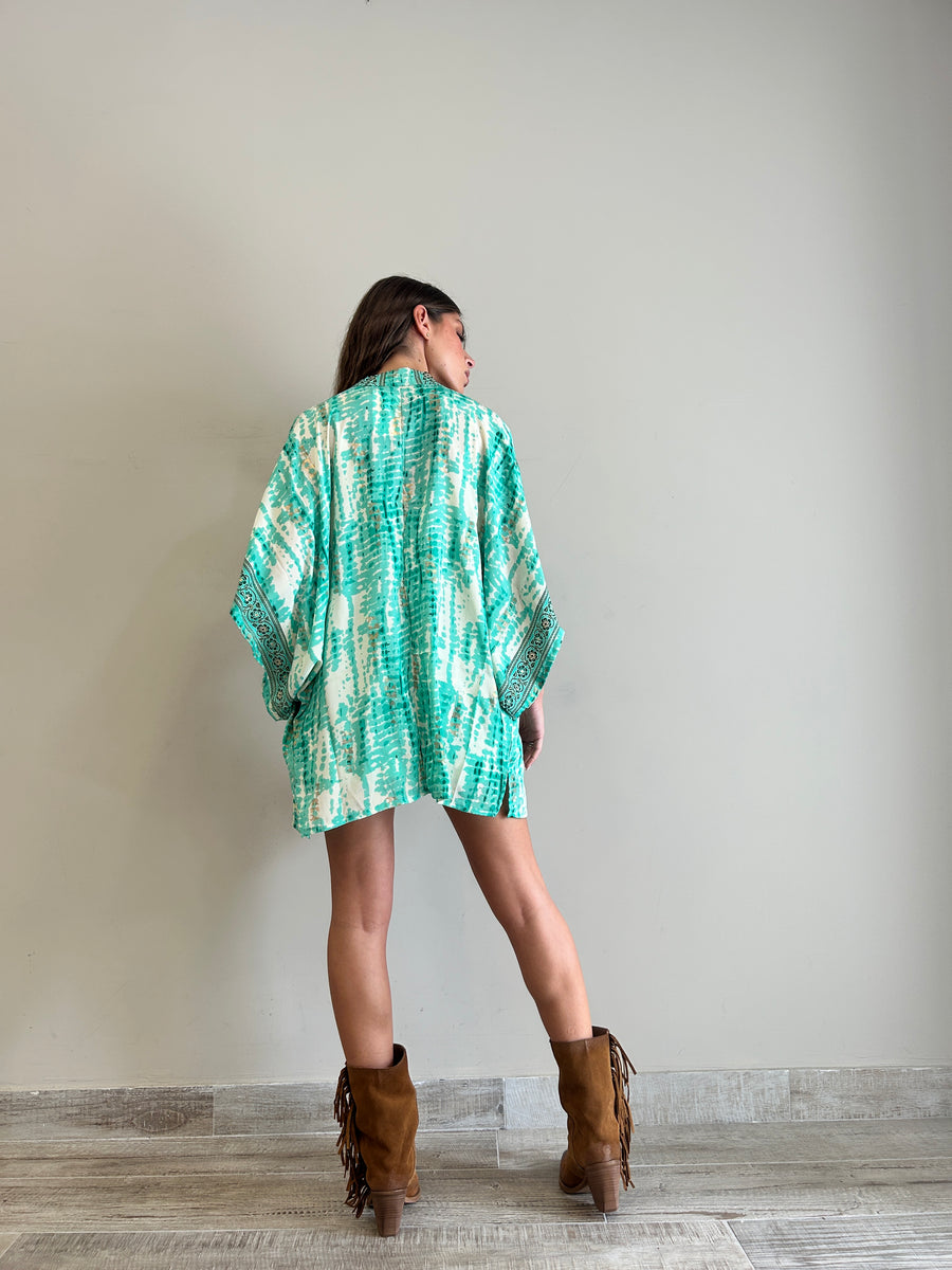 FREELOVE Kimono Fairy seta Gipsy Verde Acqua