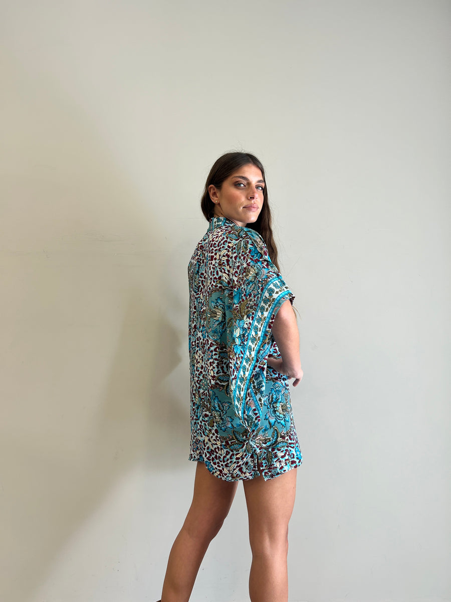 FREELOVE Kimono Fairy seta Flower Leo Turquoise
