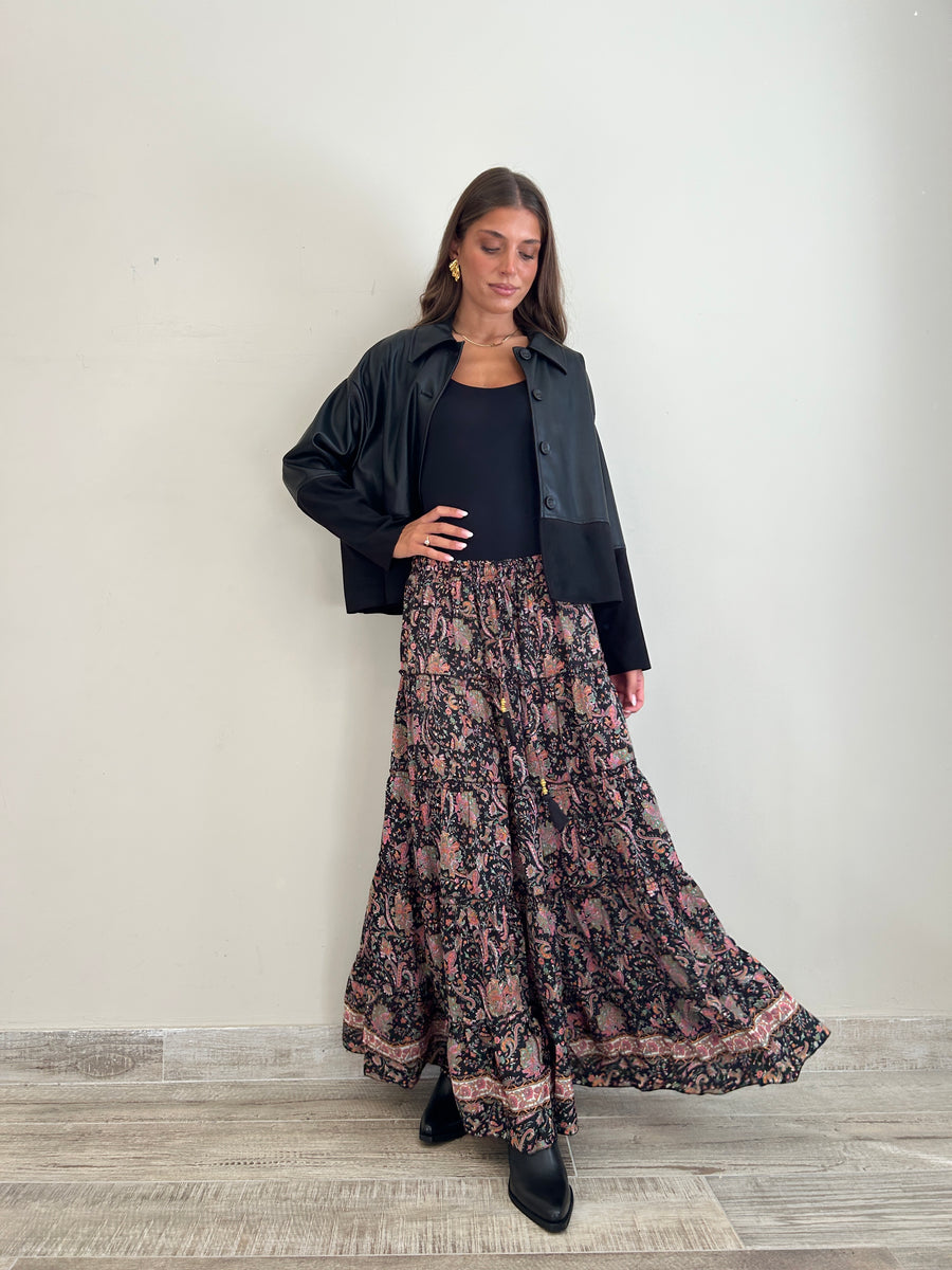 FREELOVE MAXI GONNA Seta Diamond Black