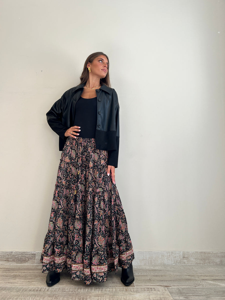 FREELOVE MAXI GONNA Seta Diamond Black