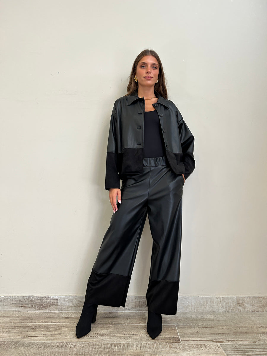 DIXIE Pantalone ecopelle nero