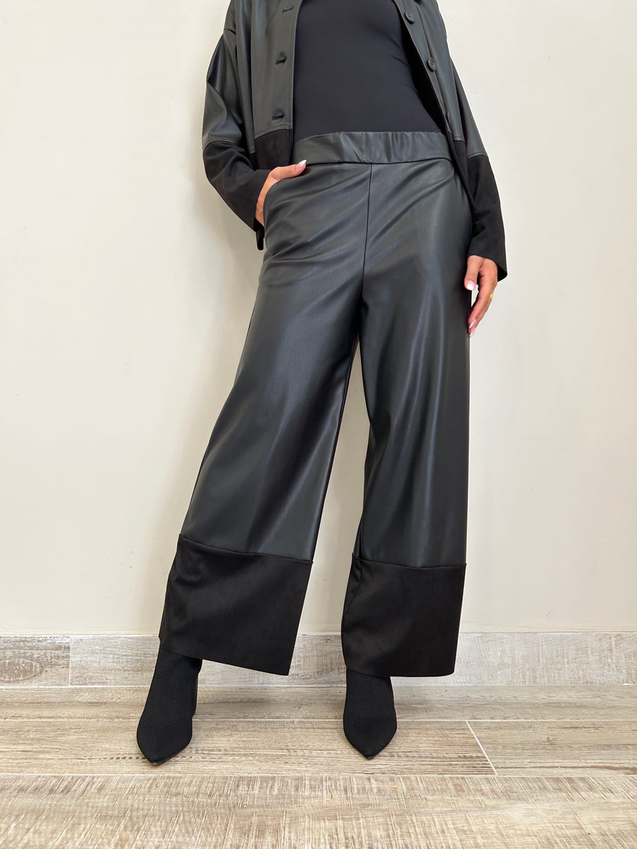 DIXIE Pantalone ecopelle nero