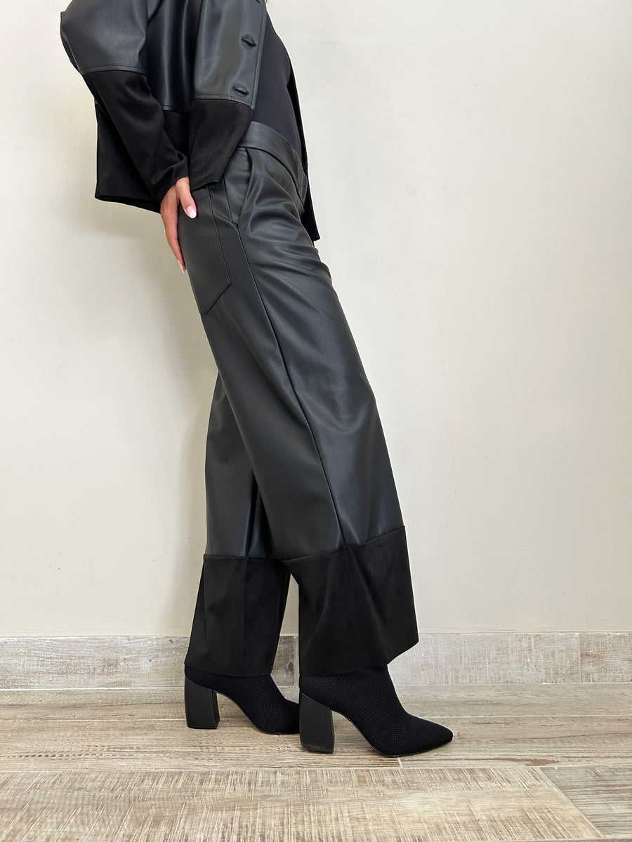 DIXIE Pantalone ecopelle nero
