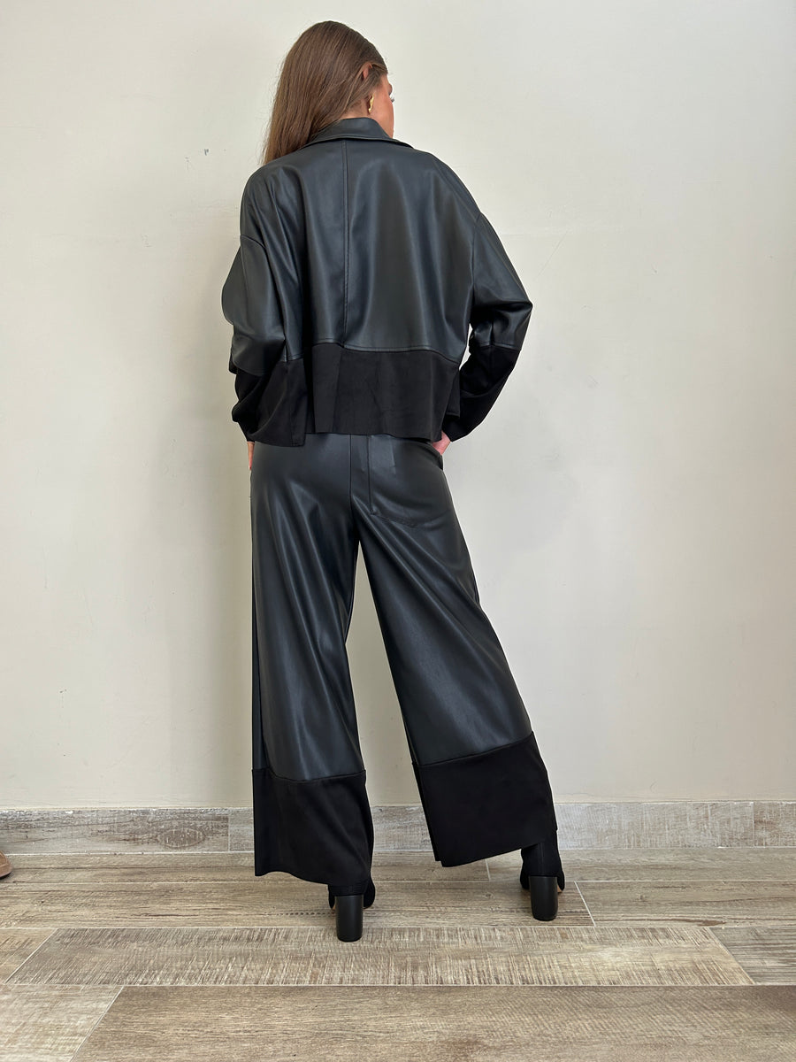 DIXIE Pantalone ecopelle nero