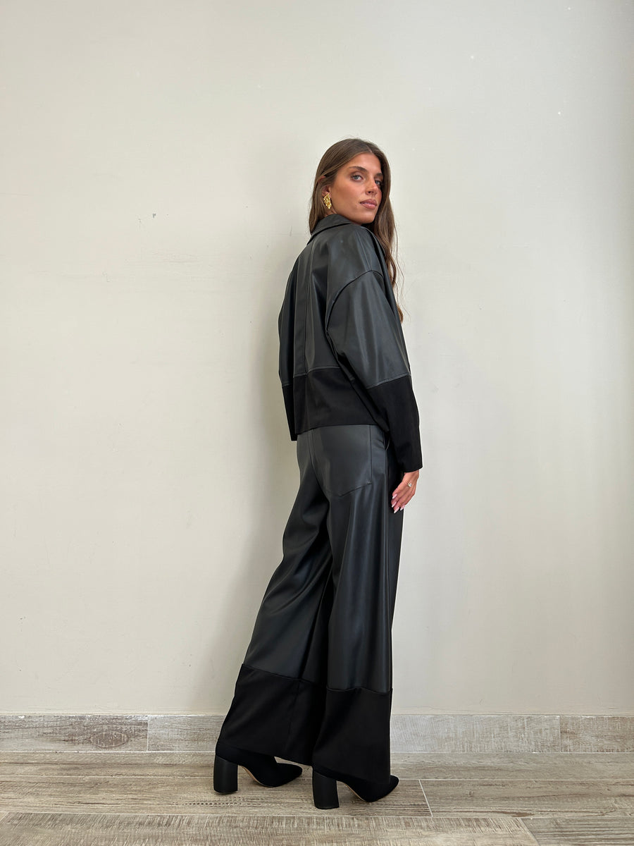 DIXIE Pantalone ecopelle nero