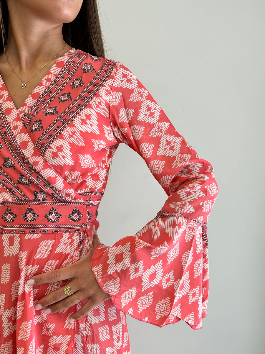 FREELOVE Abito Kimono seta Tribal coral