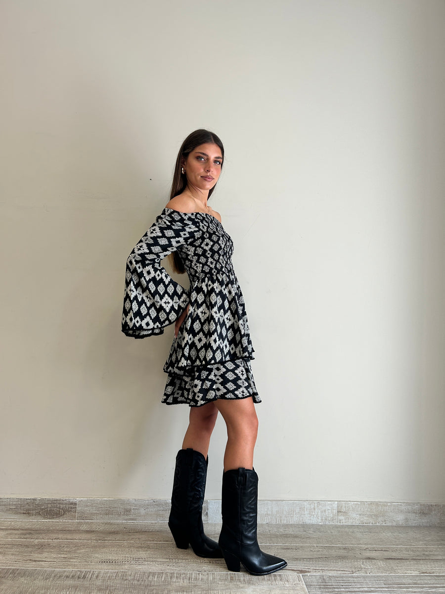 FREELOVE Bobin abito corto seta Tribal Black