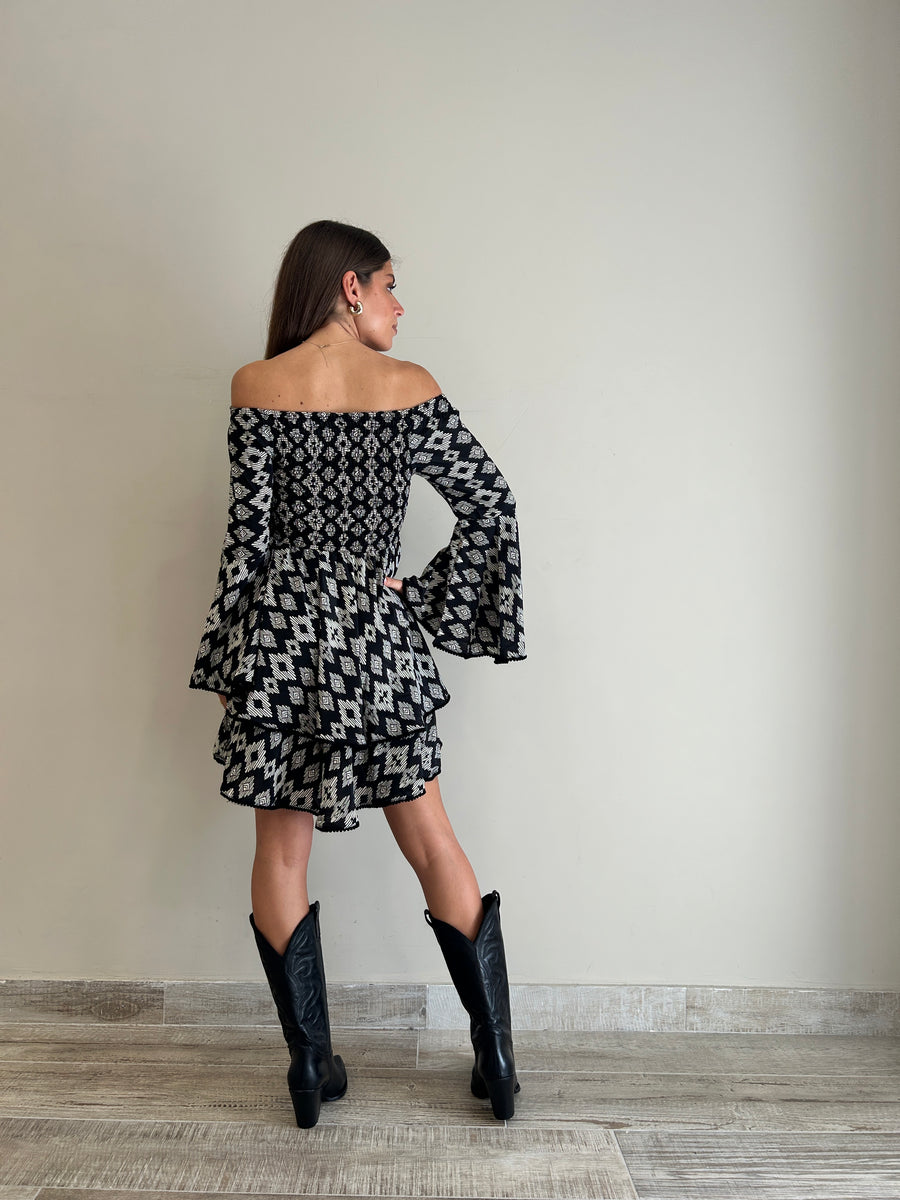 FREELOVE Bobin abito corto seta Tribal Black