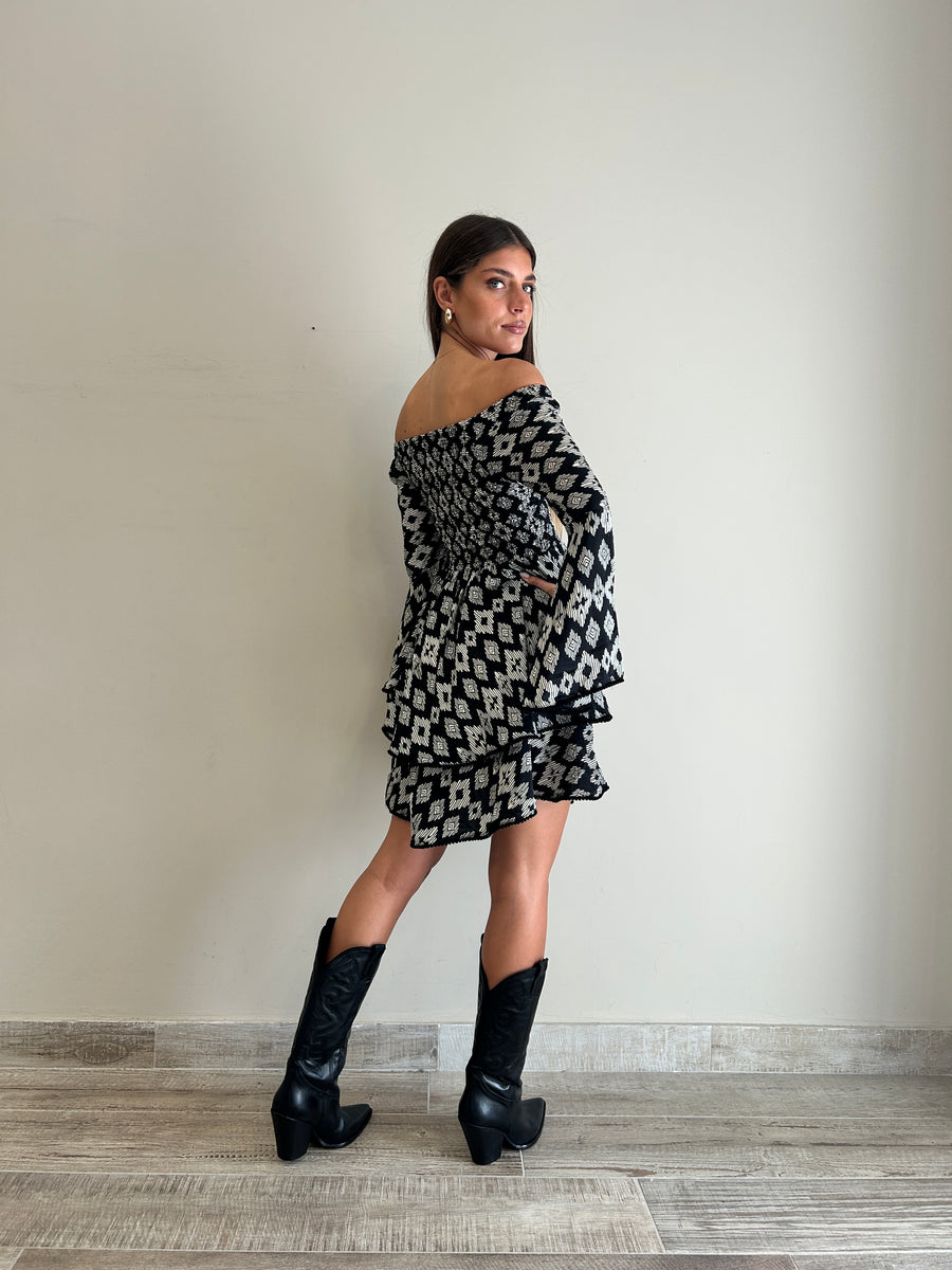 FREELOVE Bobin abito corto seta Tribal Black