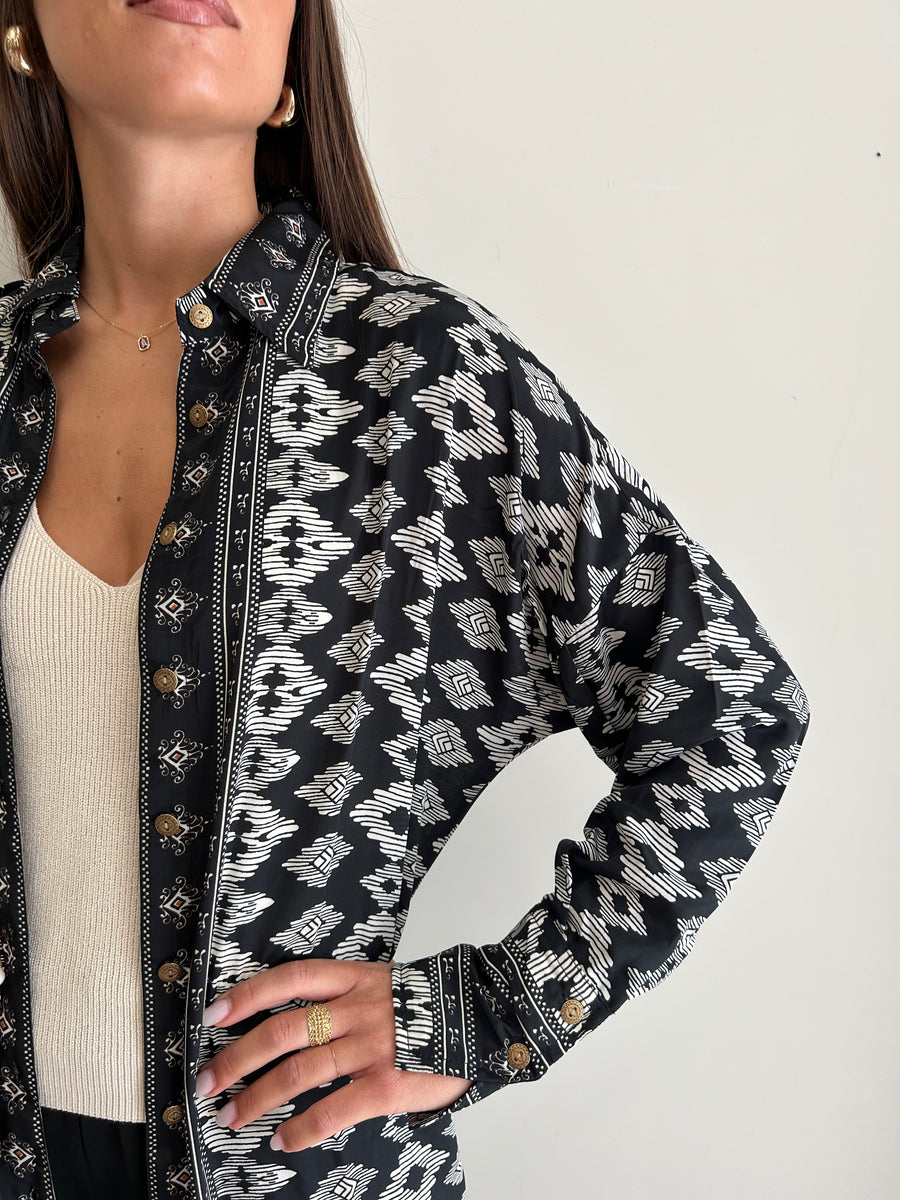 FREELOVE Chemisier seta Tribal Black