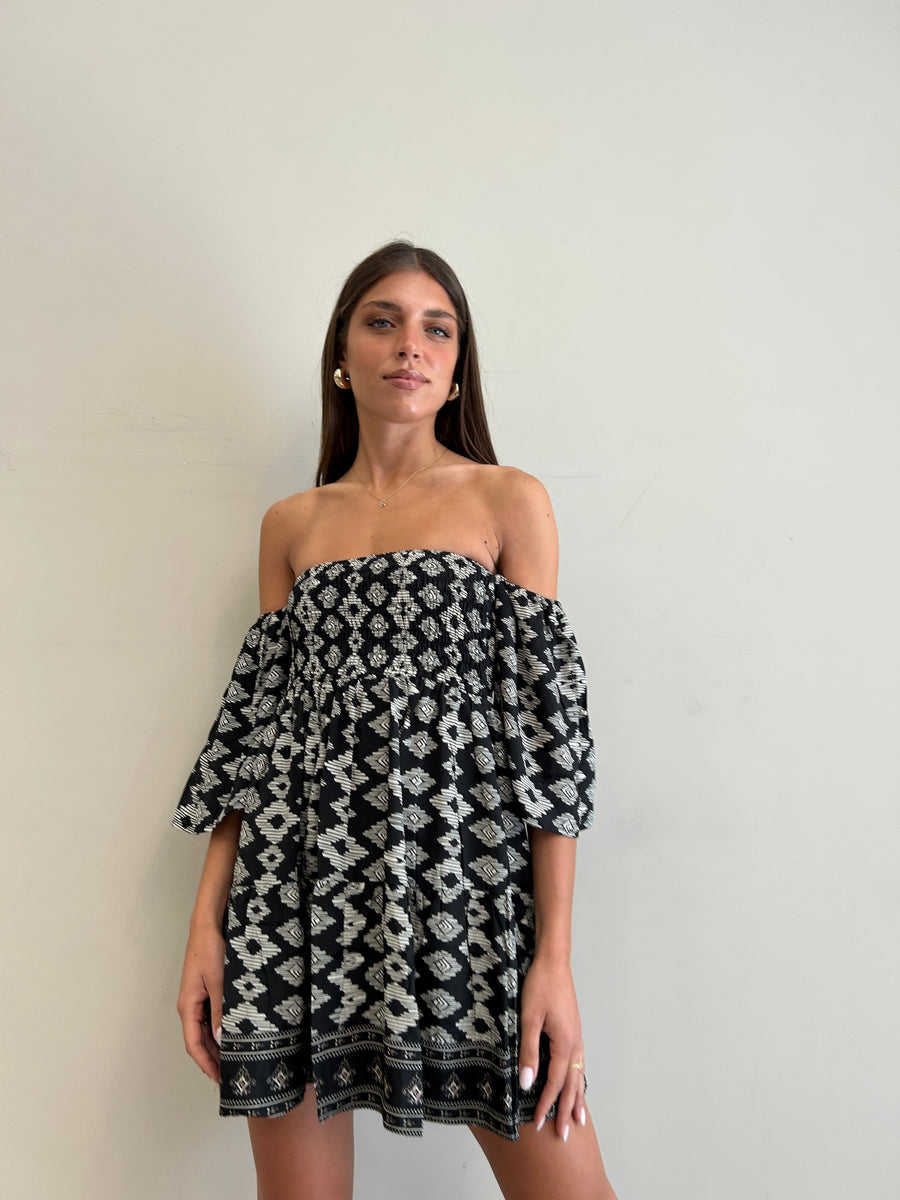 FREELOVE Abito corto WENDY seta Tribal Black