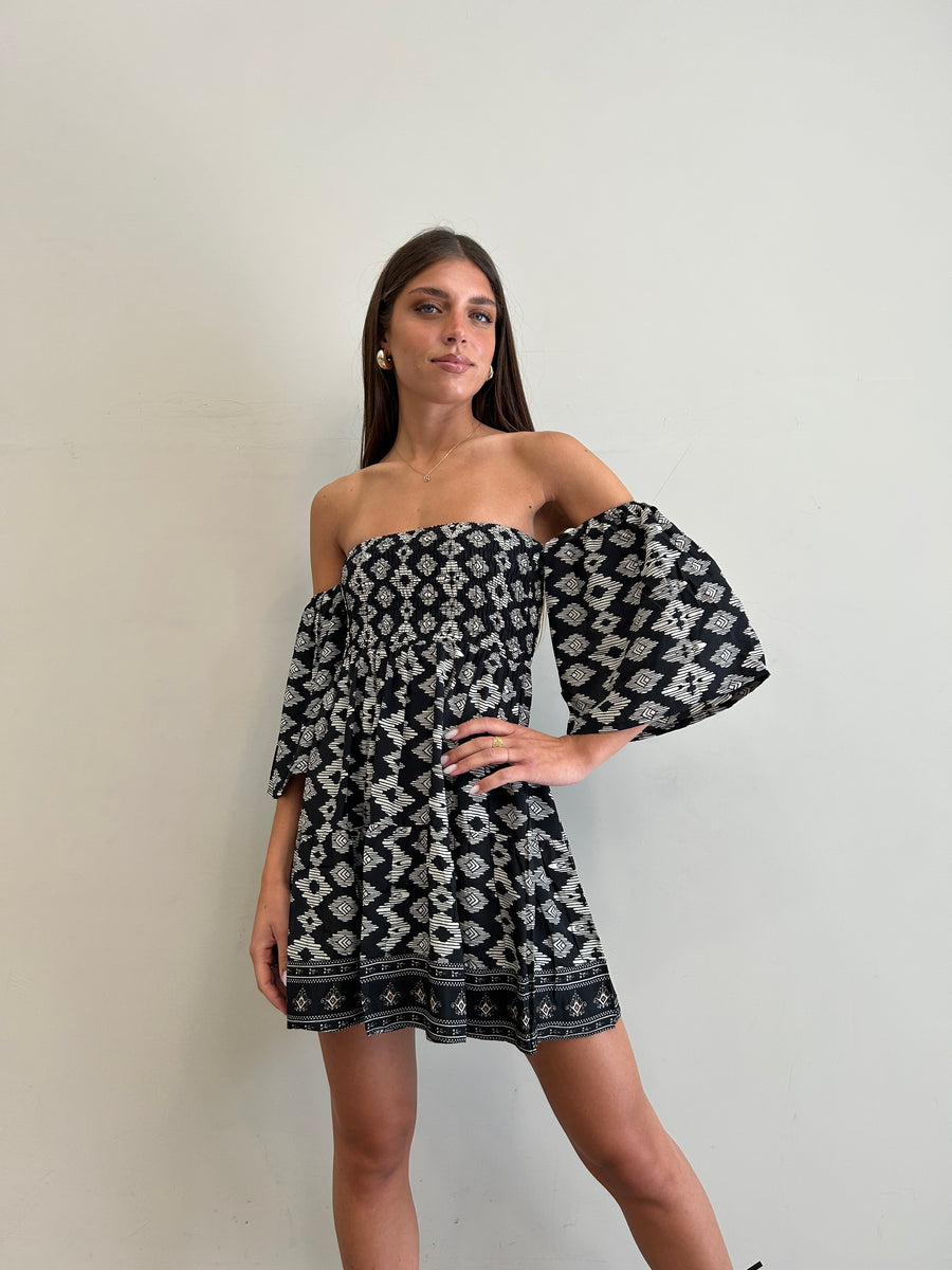 FREELOVE Abito corto WENDY seta Tribal Black