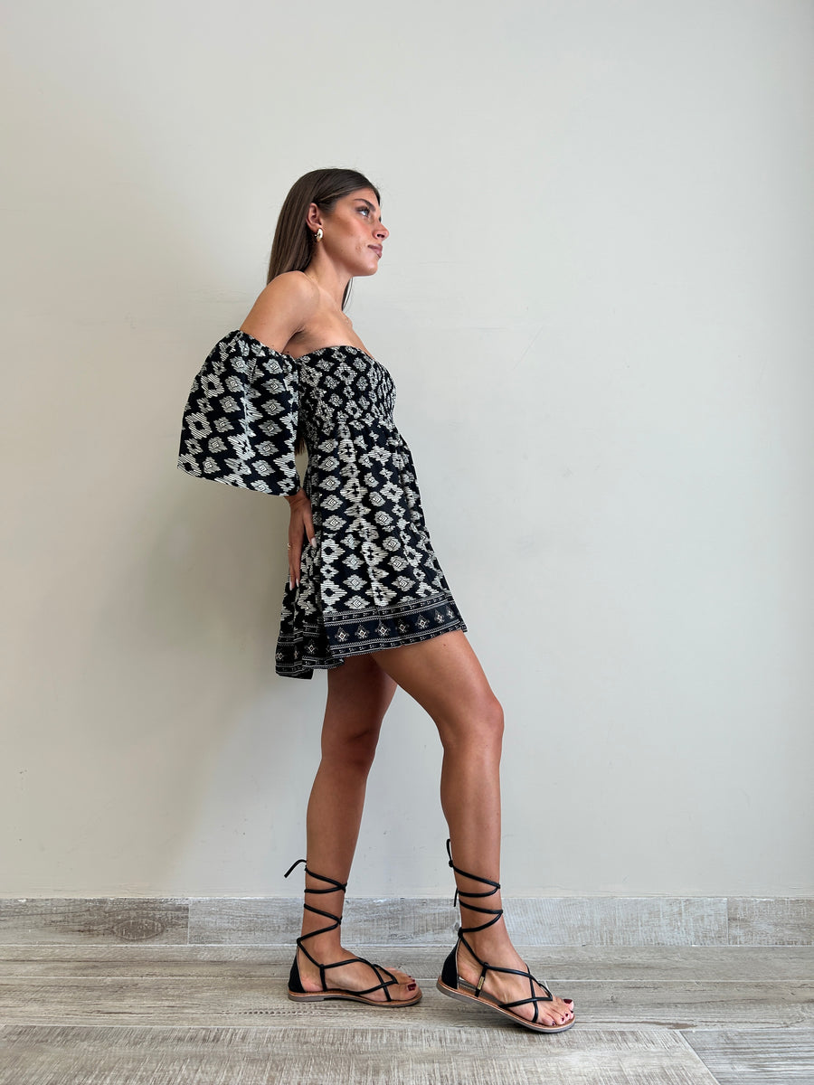 FREELOVE Abito corto WENDY seta Tribal Black