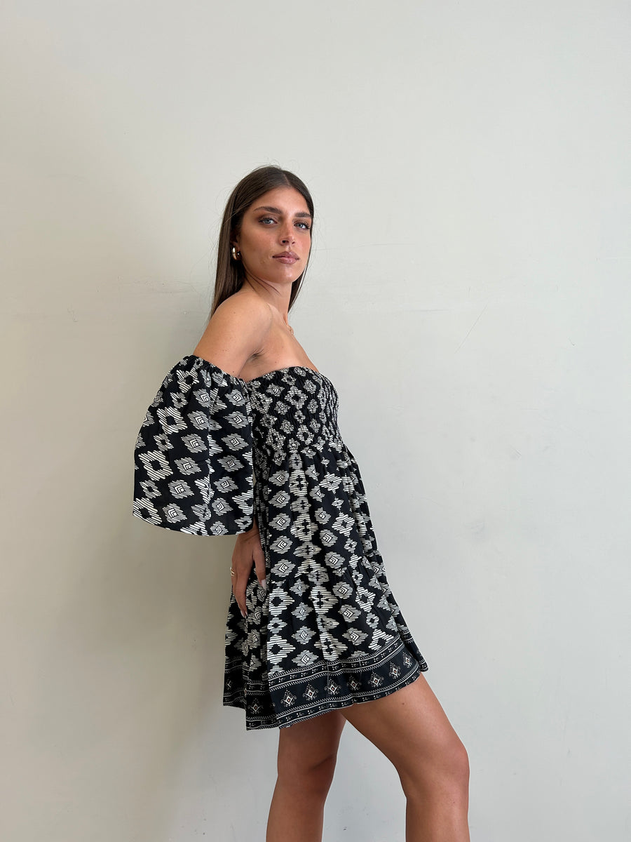FREELOVE Abito corto WENDY seta Tribal Black