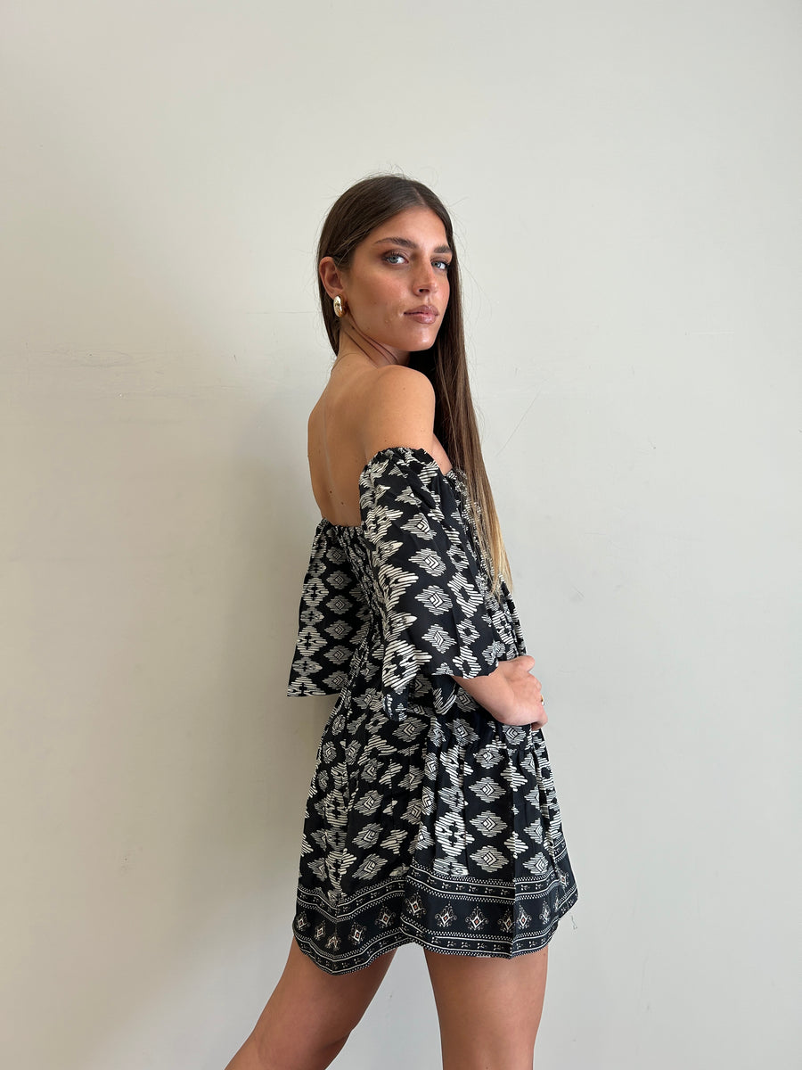 FREELOVE Abito corto WENDY seta Tribal Black