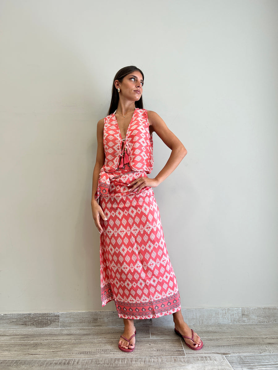 FREELOVE Gilet seta Tribal Coral