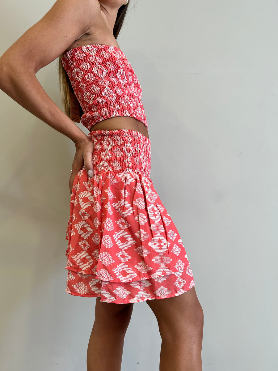 FREELOVE Gonna corta seta Tribal Coral