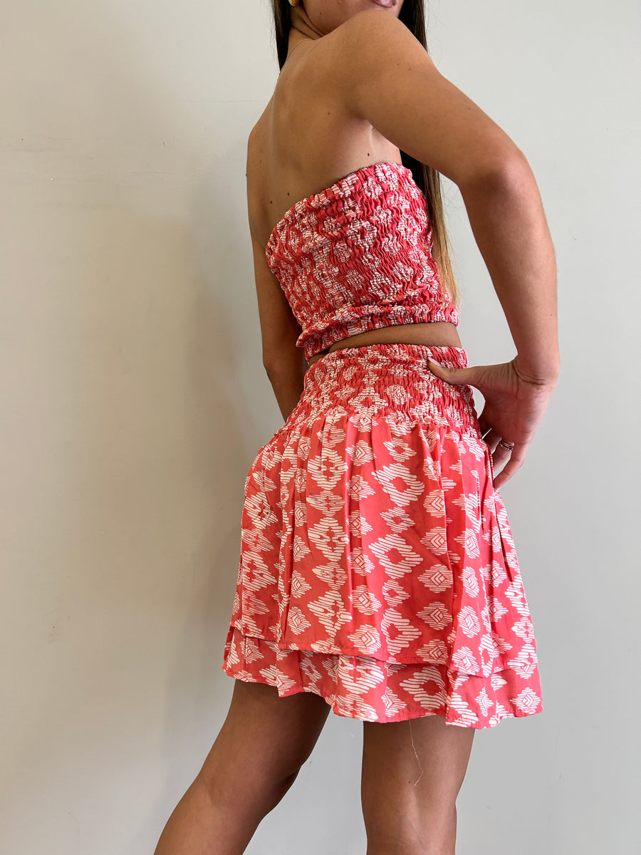 FREELOVE Gonna corta seta Tribal Coral
