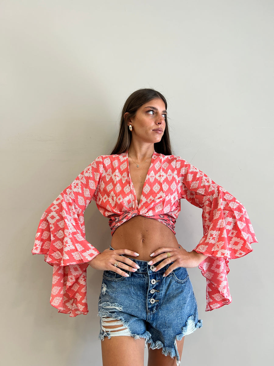 FREELOVE Gipsy Top Seta Tribal Coral