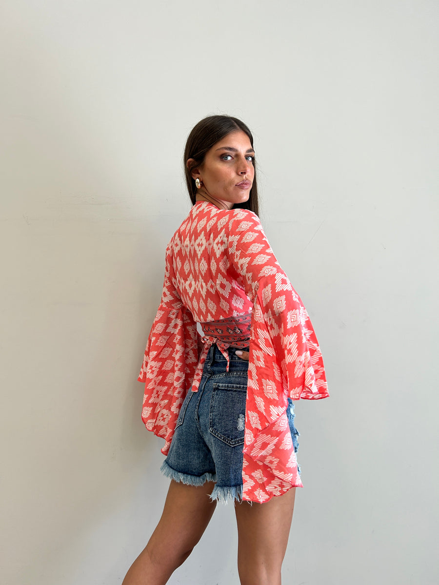 FREELOVE Gipsy Top Seta Tribal Coral