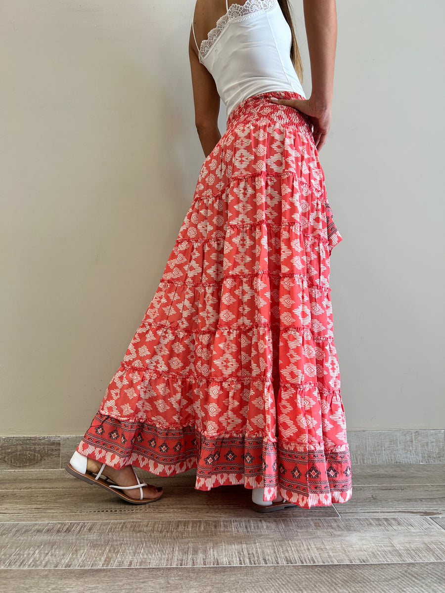 FREELOVE Gonna ASIMMETRICA Seta Tribal Coral