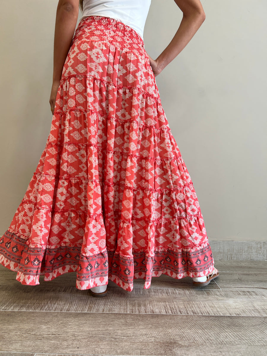 FREELOVE Gonna ASIMMETRICA Seta Tribal Coral