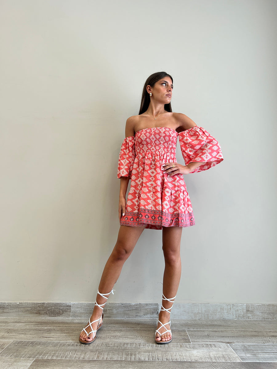FREELOVE Abito corto WENDY seta Tribal Coral