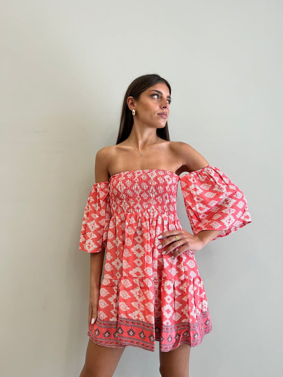 FREELOVE Abito corto WENDY seta Tribal Coral