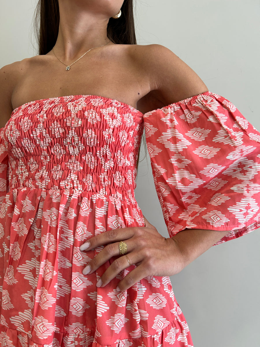 FREELOVE Abito corto WENDY seta Tribal Coral