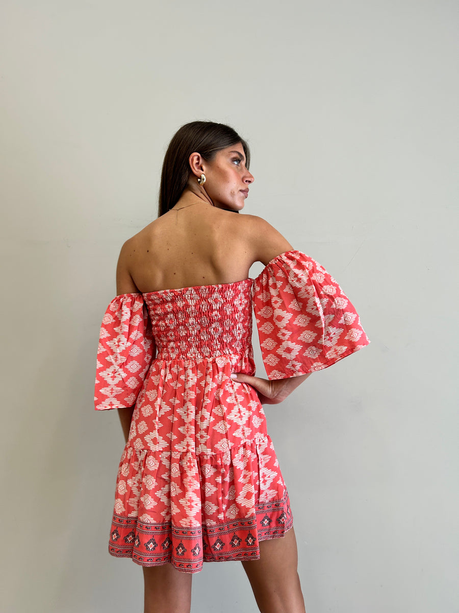 FREELOVE Abito corto WENDY seta Tribal Coral