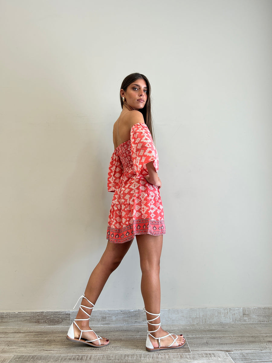 FREELOVE Abito corto WENDY seta Tribal Coral