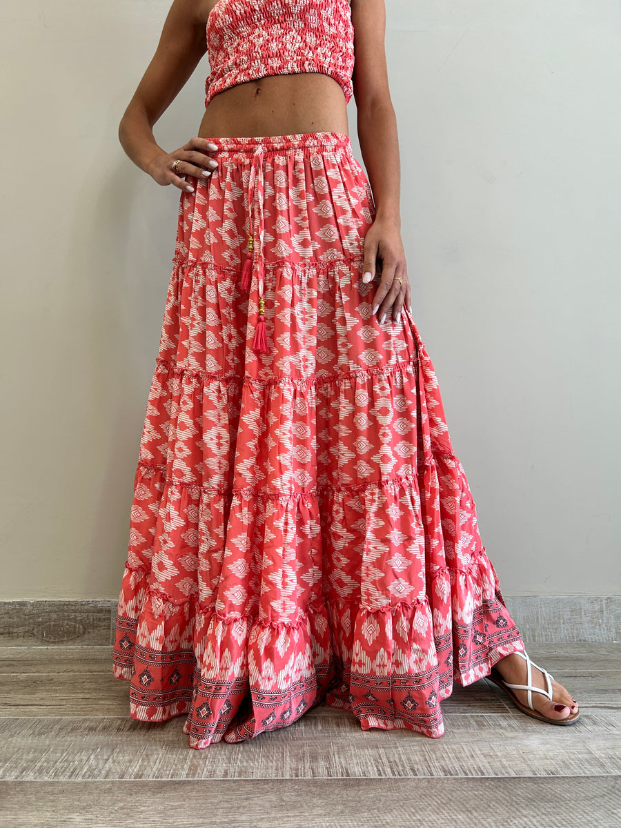FREELOVE Maxi gonna Seta Tribal Coral