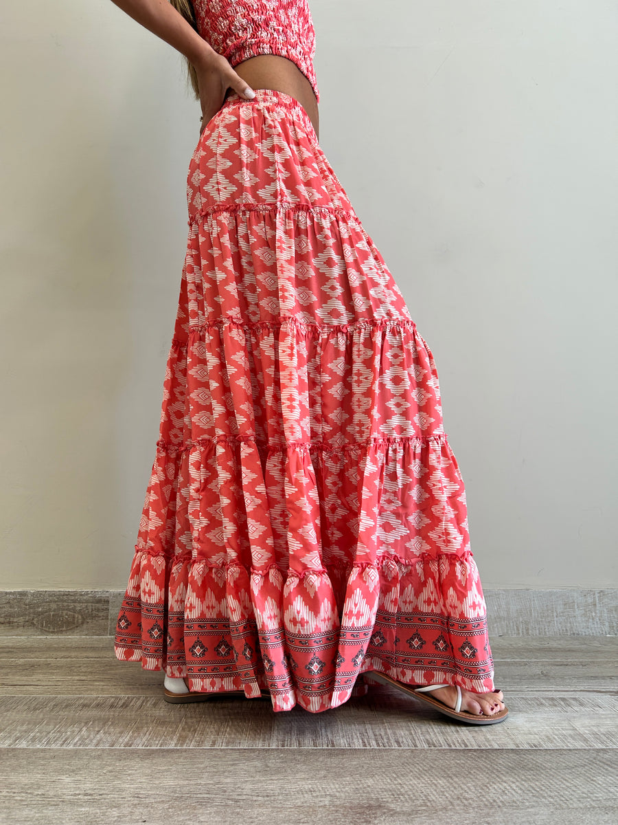 FREELOVE Maxi gonna Seta Tribal Coral