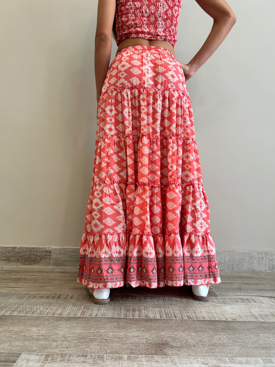 FREELOVE Maxi gonna Seta Tribal Coral